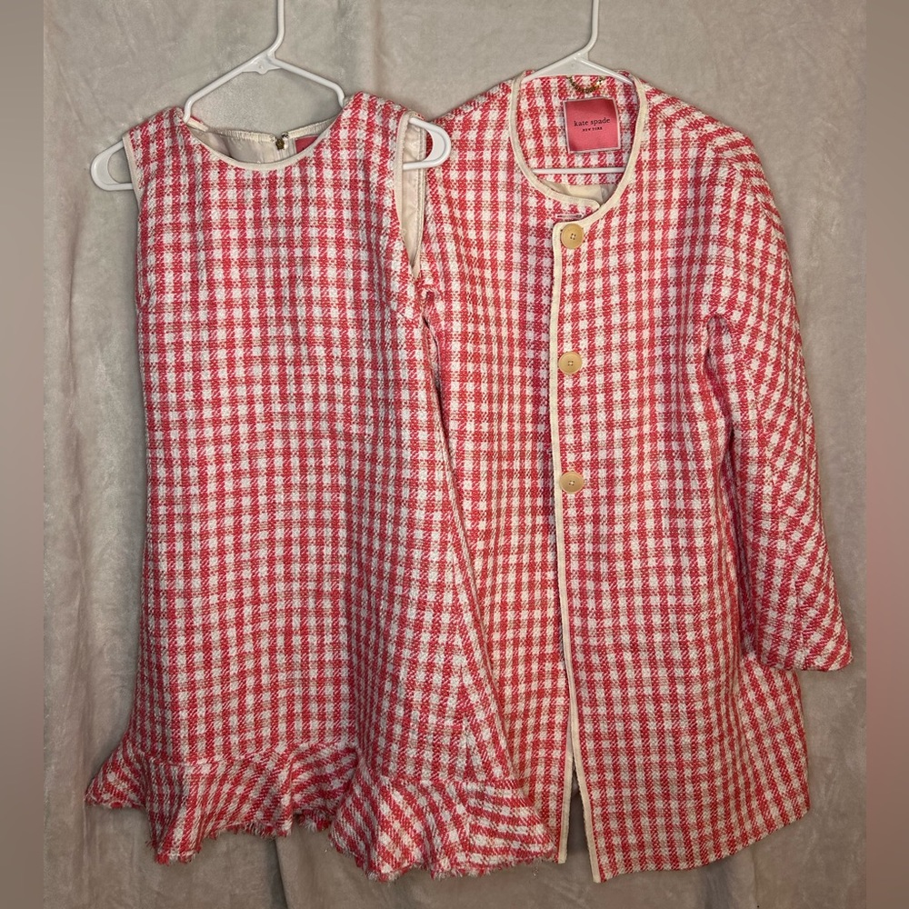 Kate Spade pink and white plaid dress, coat with buttons, with silk fabric